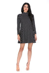 Black Polka Dot High Neck Sleeved Swing Dress