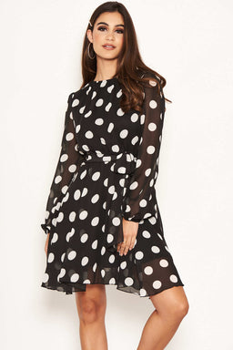 Black Polka Dot Mesh Sleeve Dress