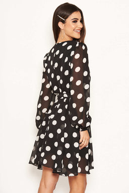 Black Polka Dot Mesh Sleeve Dress