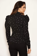 Black Polka Dot Puff Sleeve Top