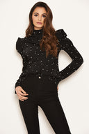 Black Polka Dot Puff Sleeve Top