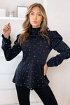 Black Polka Dot Puff Sleeve Top