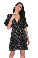 Black Polka Dot Frill Sleeve Detail Dress