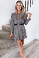 Black Printed Ruched Sleeve Skater Dress