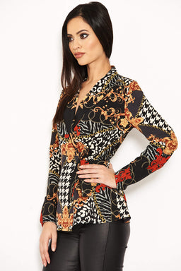 Black Wrap Printed Top