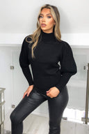 Black Puff Sleeve Roll Neck Jumper