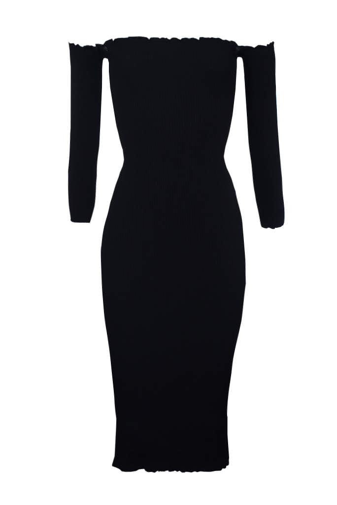 Black Ribbed Midi Dress