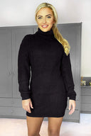 Black Roll Neck Knit Jumper Dress