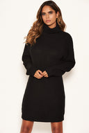 Black Roll Neck Knit Jumper Dress