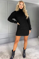 Black Roll Neck Knit Jumper Dress