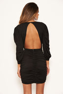 Black Ruched Bodycon Dress With Cut Out Back