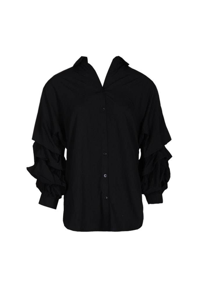 Black Ruffle Sleeve Shirt