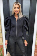 Black Scuba Puff Sleeve Jacket