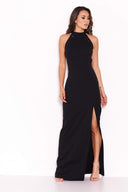 Black Sequin Panel Detailing Maxi Dress With Thigh Split