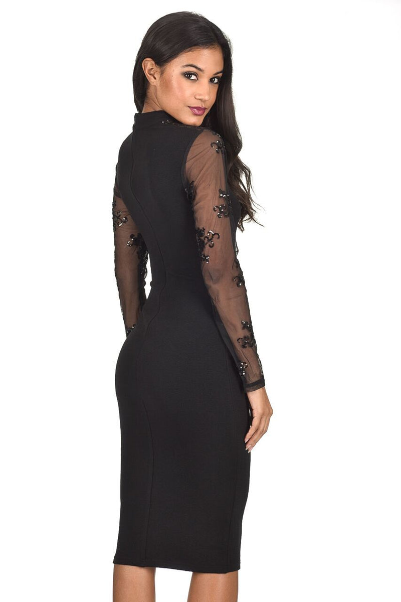 Black Sequin Sleeved Dress