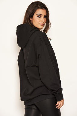 Black Slogan Printed Hoody