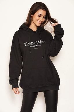 Black Slogan Printed Hoody