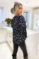 Black Spotty Puffed Out Sleeve Blouse