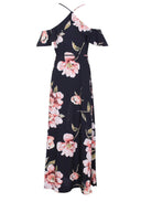 Black Strappy Floral Patterned Maxi Dress