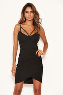 Black Strappy Ruched Bodycon Dress