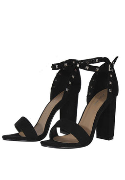 Black Studded Chunky Heels