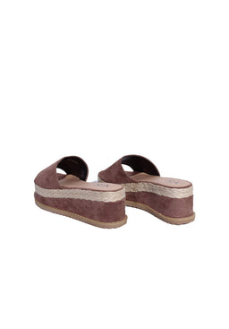Mocha Suede Platform Slip On Sandals