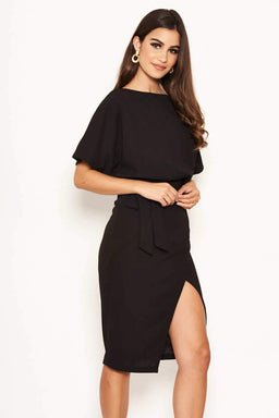 Black Tie Waist Midi Dress