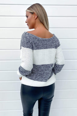 Black Twist Colour Block Striped Knitted Jumper