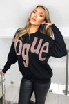 Black V Slogan Knitted Jumper