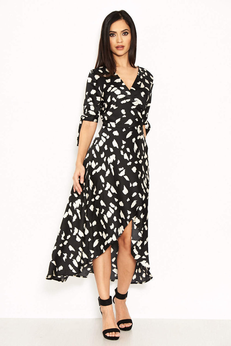 Black Wrap Around Print Maxi Dress