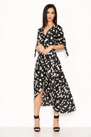 Black Wrap Around Print Maxi Dress