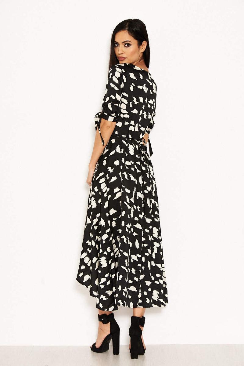 Black Wrap Around Print Maxi Dress