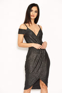 Black Wrap Front Sparkle Dress
