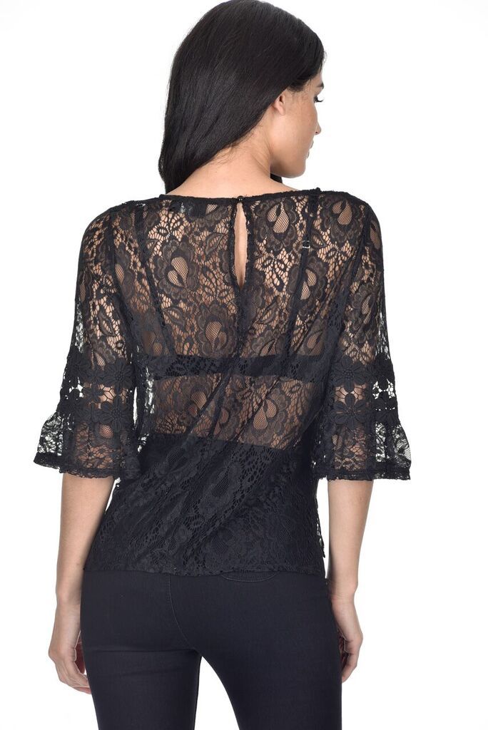 Black Lace Bell Sleeve Top