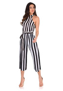 Black and White Stripped Cut in Neck Jumpsuit