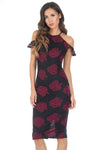 Black and Wine Embroidered Frill Midi Dress