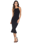 Black Bodycon Midi Dress With Frill Hem