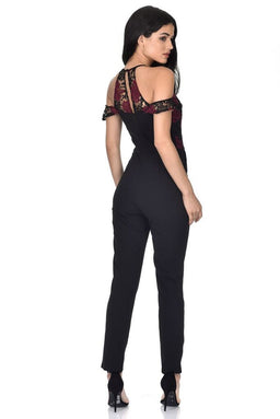 Black Crochet Overlay Jumpsuit