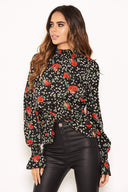 Black Floral High Neck Top