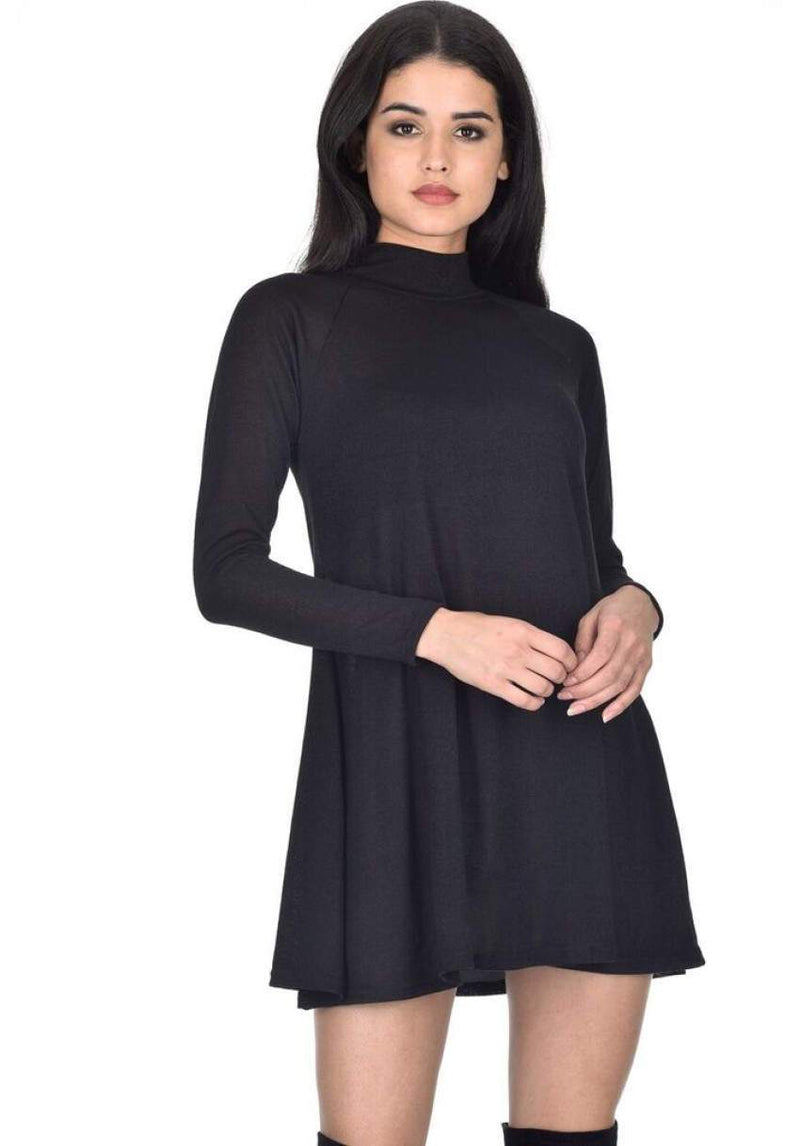 Black Knitted Mini Swing Dress