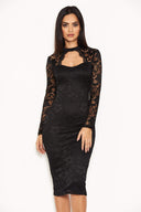 Black Lace Midi Dress With Long Sleeves