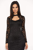 Black Lace Midi Dress With Long Sleeves