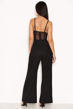 Black Lace Top Wide Leg Jumpsuit