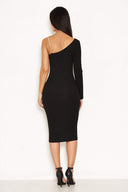 Black One Shoulder Dress With Chain Detail