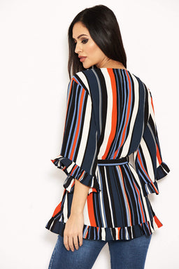 Block Colour Stripe Wrap Top
