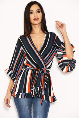 Block Colour Stripe Wrap Top