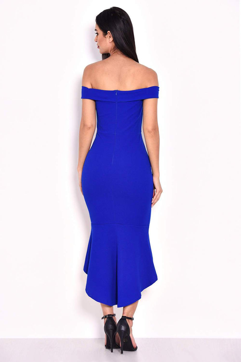 Blue Bardot Fishtail Midi Dress