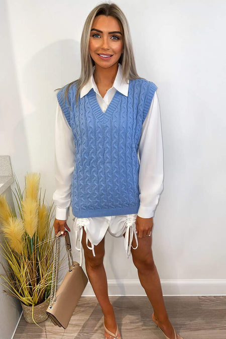 Blue Cable Knit Tank Top