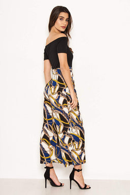 Blue Chain Print Bardot Jumpsuit