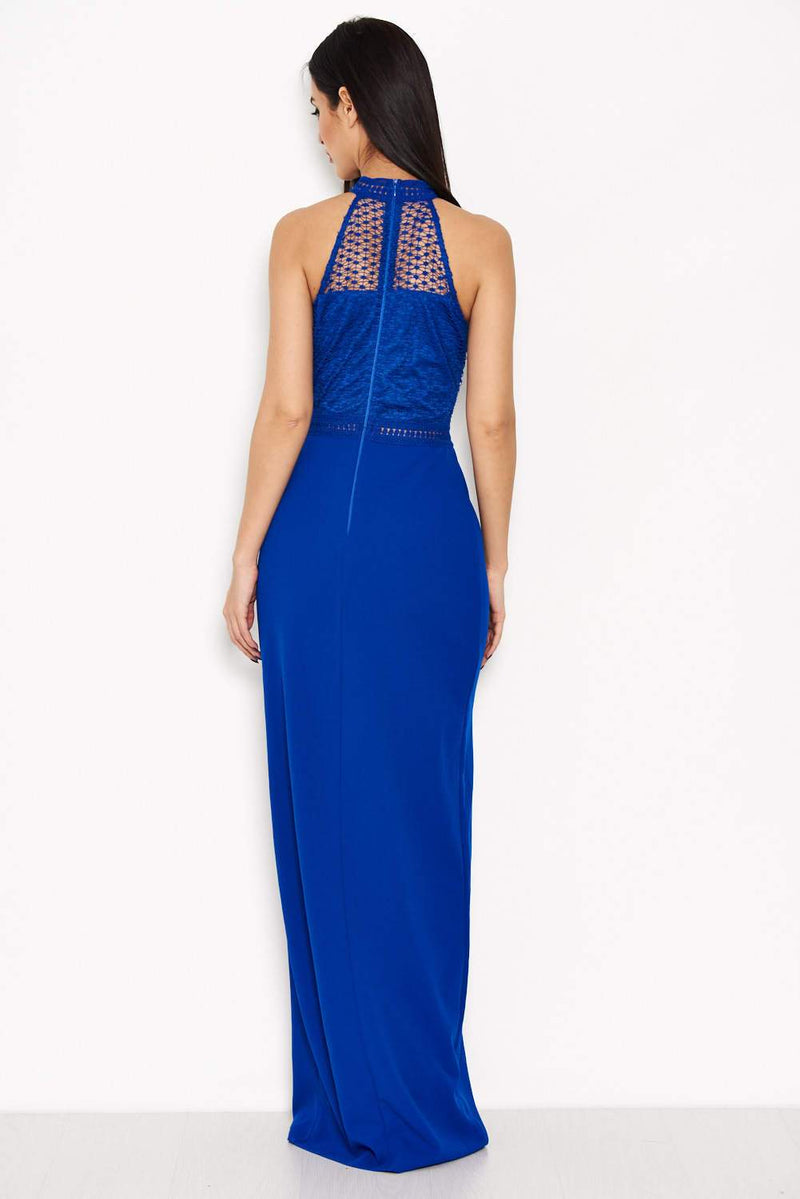 Blue Crochet Top High Neck Maxi Dress